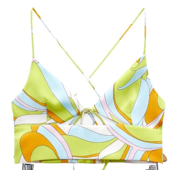 NWT Zara Satin Lime Multi Retro Psychadelic Crop Top size S - Picture 12 of 12